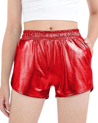 Auranso Girls Metallic Shorts Sparkly Hot Pants Shiny Dance Outfits Short Pants in Kuwait