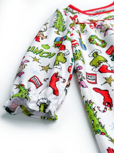 Prestigez Dr. Seuss The Grinch الذي سرق عيد الميلاد للفتيات والأطفال الصغار بأكمام طويلة ثوب نوم الجدة التقليدي in Kuwait