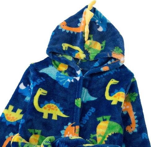 Camidy 3-8T Boys Hooded Dinosaur Bathrobe Flannel Gown Robe Bath Towel Soft Fleece Jumpsuit Homewear Loungewear in Kuwait