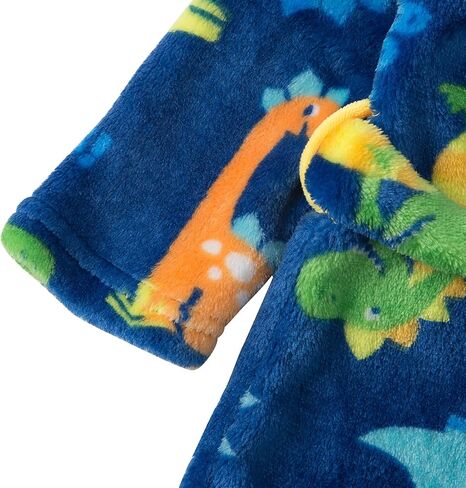 Camidy 3-8T Boys Hooded Dinosaur Bathrobe Flannel Gown Robe Bath Towel Soft Fleece Jumpsuit Homewear Loungewear in Kuwait