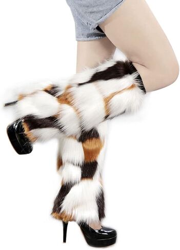 Lifenanny Women's Faux Fur Warm Fuzzy Leg Warmers, Super Soft Winter Long Boots Shoes Cuffs Covers for Party Costumes in Kuwait