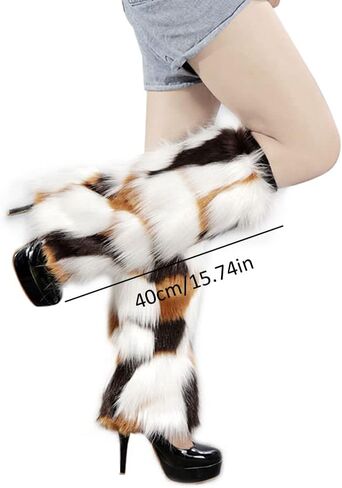 Lifenanny Women's Faux Fur Warm Fuzzy Leg Warmers, Super Soft Winter Long Boots Shoes Cuffs Covers for Party Costumes in Kuwait