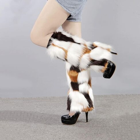 Lifenanny Women's Faux Fur Warm Fuzzy Leg Warmers, Super Soft Winter Long Boots Shoes Cuffs Covers for Party Costumes in Kuwait