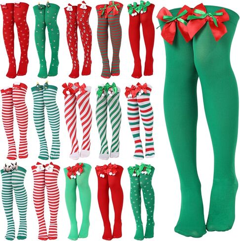 جوارب طويلة فوق الركبة بتصميم مخطط للكريسماس للنساء من واي اف اكس كيو واي اف اس اتش - 16 زوج in Kuwait