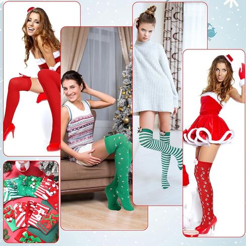 جوارب طويلة فوق الركبة بتصميم مخطط للكريسماس للنساء من واي اف اكس كيو واي اف اس اتش - 16 زوج in Kuwait