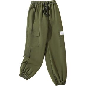 SweatyRocks Girl's Letter Patched Flap Pocket Cargo Pants Drawstring Elastic Waist Trousers