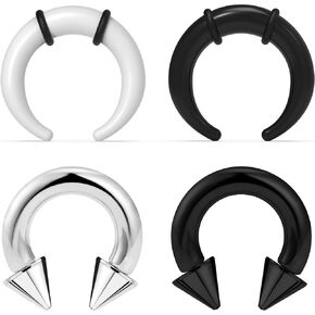 Lcolyoli Large Septum Rings 14G 12G 8G 6G 4G PA Ring Internally Threaded Spike Horseshoe Barbell Stainless Steel & Acrylic Plastic Pincher Tapers C Shape Buffalo Stretcher Expander for Women Men