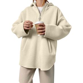 EVALESS Women's Oversized Hoodies Casual Long Sleeve Half Zipper Pocket Sweatshirt Pullover Tops in Saudi Arabia