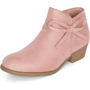 STYLISH S MIRLO-K ~ Little Girls Low Stacked Heel Almond Toe Ankle Booties With Side Zipper And Bow Tie in Kuwait
