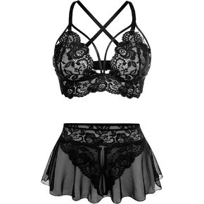 Sexy Lingerie for Women Naughty 3 Piece Bralette, Mini Skirt with G-String Crotchless Lingerie Set