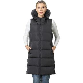 MOERDENG Women's Water Resistant Long Puffer Vest Sleeveless Warm Winter Coat Down Alternative Outerwear Hooded Jaclet