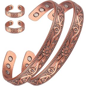 FASCIO - سوار نحاسي على شكل زهرة عتيقة - هدية مجوهرات مغناطيسية قابلة للتعديل لعيد الميلاد، سوار نحاسي للرجال والنساء لالتهاب المفاصل in Kuwait