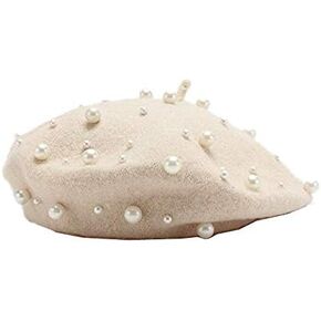 2023 Vintage Beret Hat Pearl Wool Lady Winter Warm Hat Beanies Artist Hat in Kuwait