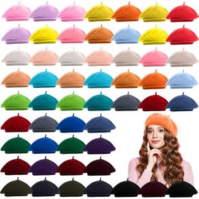 Hoosige 54 Pcs Wool Beret French Beret Artist Hat Pumpkin Beret Solid Color Beret Simple Beret Caps Fall Winter Beret Hats for Valentine Adults Girls Women Lady Birthday in Kuwait
