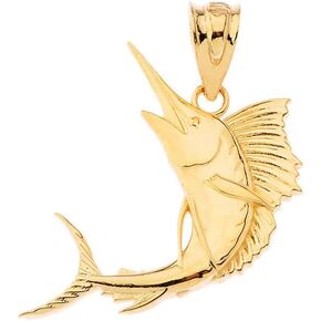 مجموعة Sea Life Collection قلادة ساحرة من الذهب عيار 14 قيراطًا من سمك مارلين وسمك أبو سيف وسمكة أبو شراع بحرية في أعماق البحار
