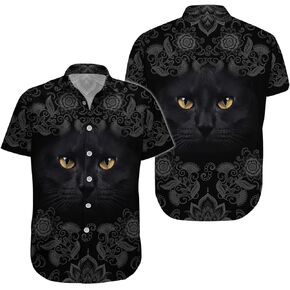Cat Men's Hawaiian Shirt, Summer Tropical Cat Button Shirt for Unisex, Funny Cat Casual Short Sleeve Shirt Men