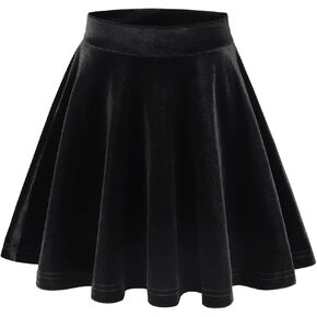 Noomelfish Girls Velvet Stretch Mini Flared Pleated Skater Skirt (4-12 Years)