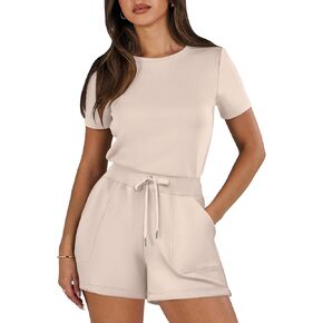 ANRABESS Women's Summer Crewneck Casual Loose Short Sleeve One Piece Rompers Jumpsuit Outfits with Pockets
