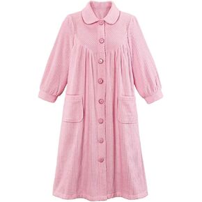 Collections Etc Plush Fleece Button Front Robe with Pockets, Collar