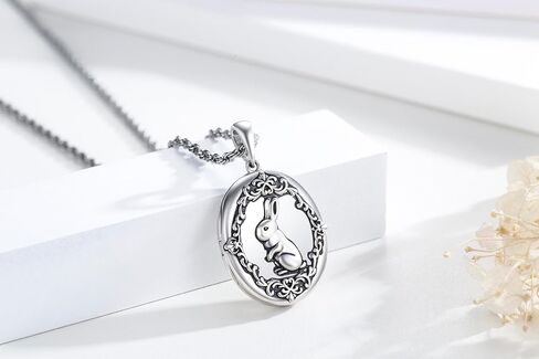 CUOKA MIRACLE Rabbit Locket Necklace, Bunny Locket Pendant 925 Sterling Silver Vintage Rabbit Photo Lockets That Holds Pictures Personalized Customize Jewelry Gift for Women Girls Wife Mother in Saudi Arabia