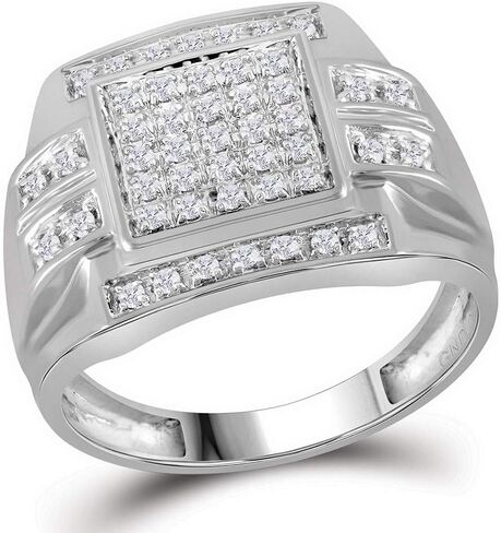 Sonia Jewels 10K White Gold Round Diamond Mens Fashion Ring - Prong Setting (1/3 cttw.) in Saudi Arabia
