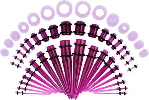 50PCS Acrylic, Silicone Ear Stretching Kit: Lightweight Tapers, Tunnels & Plugs for Starter Expanders | Body Piercing Jewelry Earring Gauges Gauging Set for Men, Women (Size: 14G-0000G, Purple) in Saudi Arabia