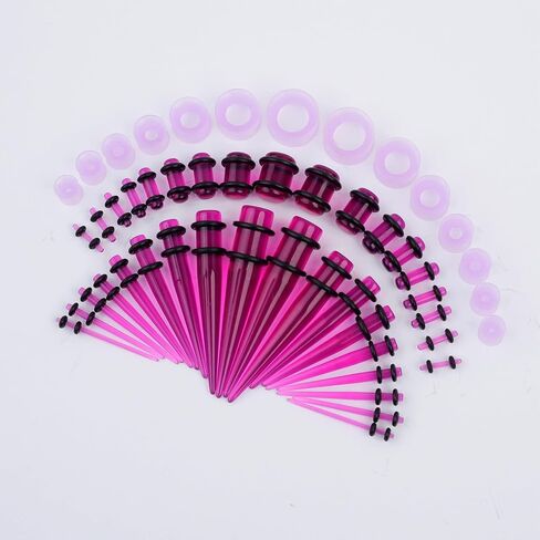 50PCS Acrylic, Silicone Ear Stretching Kit: Lightweight Tapers, Tunnels & Plugs for Starter Expanders | Body Piercing Jewelry Earring Gauges Gauging Set for Men, Women (Size: 14G-0000G, Purple) in Saudi Arabia