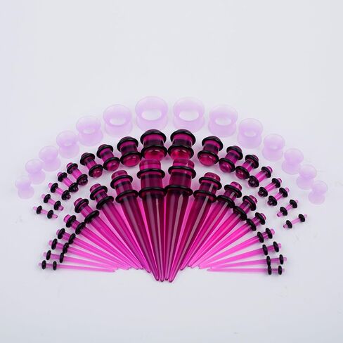 50PCS Acrylic, Silicone Ear Stretching Kit: Lightweight Tapers, Tunnels & Plugs for Starter Expanders | Body Piercing Jewelry Earring Gauges Gauging Set for Men, Women (Size: 14G-0000G, Purple) in Saudi Arabia