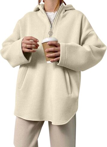 EVALESS Women's Oversized Hoodies Casual Long Sleeve Half Zipper Pocket Sweatshirt Pullover Tops in Saudi Arabia