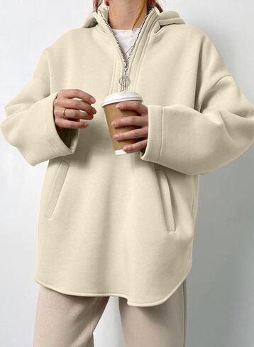 EVALESS Women's Oversized Hoodies Casual Long Sleeve Half Zipper Pocket Sweatshirt Pullover Tops in Saudi Arabia