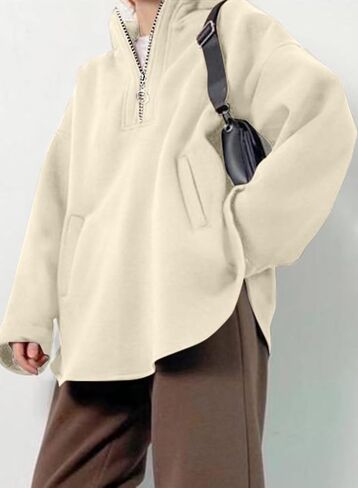 EVALESS Women's Oversized Hoodies Casual Long Sleeve Half Zipper Pocket Sweatshirt Pullover Tops in Saudi Arabia