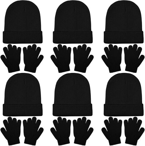 Cooraby 6 Pack Beanies Hats and 6 Pairs Stretchy Full Fingers Gloves for Boys Girls in Saudi Arabia