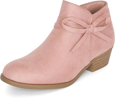 STYLISH S MIRLO-K ~ Little Girls Low Stacked Heel Almond Toe Ankle Booties With Side Zipper And Bow Tie in Kuwait