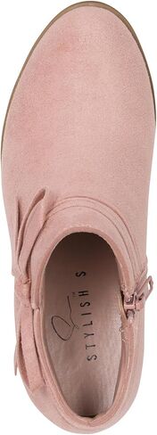 STYLISH S MIRLO-K ~ Little Girls Low Stacked Heel Almond Toe Ankle Booties With Side Zipper And Bow Tie in Kuwait