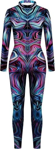 Bemeiren تأثيري Zentai ارتداءها ثلاثية الأبعاد مطبوعة متناثرة مع حبر الطباعة وتدفقات الأشعة بأكمام طويلة زي Catsuit الطرف in Saudi Arabia