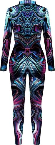 Bemeiren تأثيري Zentai ارتداءها ثلاثية الأبعاد مطبوعة متناثرة مع حبر الطباعة وتدفقات الأشعة بأكمام طويلة زي Catsuit الطرف in Saudi Arabia
