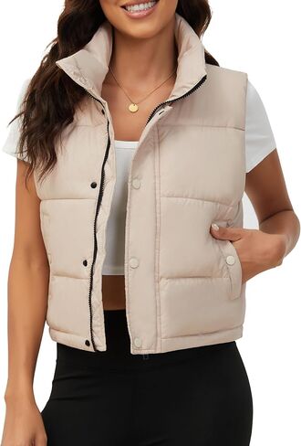 Fengbay Sleeveless Zip Up Puffer Vest for Women, Warm Stand Collar Down Vest, Lightweight Bubble Quilted Puffy Cropped Vests in Saudi Arabia