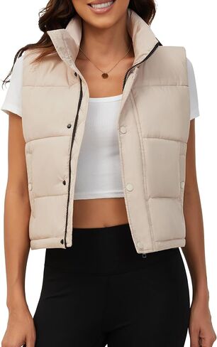 Fengbay Sleeveless Zip Up Puffer Vest for Women, Warm Stand Collar Down Vest, Lightweight Bubble Quilted Puffy Cropped Vests in Saudi Arabia