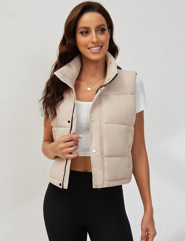 Fengbay Sleeveless Zip Up Puffer Vest for Women, Warm Stand Collar Down Vest, Lightweight Bubble Quilted Puffy Cropped Vests in Saudi Arabia