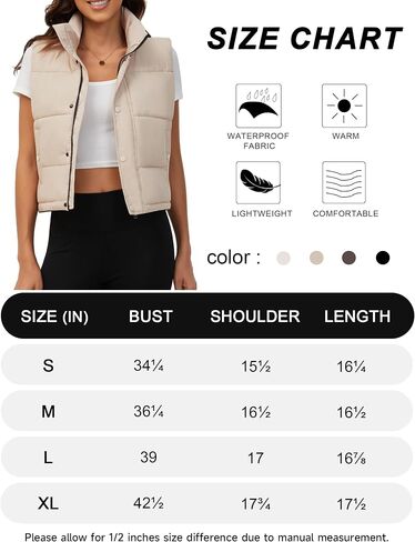 Fengbay Sleeveless Zip Up Puffer Vest for Women, Warm Stand Collar Down Vest, Lightweight Bubble Quilted Puffy Cropped Vests in Saudi Arabia
