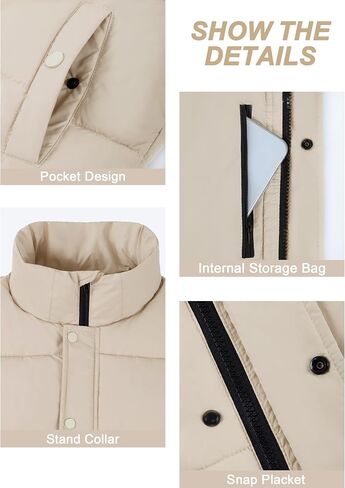Fengbay Sleeveless Zip Up Puffer Vest for Women, Warm Stand Collar Down Vest, Lightweight Bubble Quilted Puffy Cropped Vests in Saudi Arabia