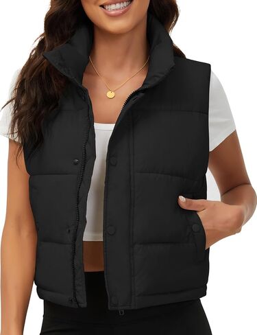 Fengbay Sleeveless Zip Up Puffer Vest for Women, Warm Stand Collar Down Vest, Lightweight Bubble Quilted Puffy Cropped Vests in Saudi Arabia
