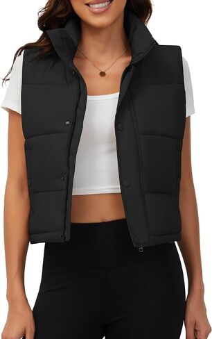 Fengbay Sleeveless Zip Up Puffer Vest for Women, Warm Stand Collar Down Vest, Lightweight Bubble Quilted Puffy Cropped Vests in Saudi Arabia