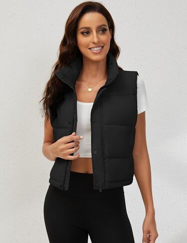 Fengbay Sleeveless Zip Up Puffer Vest for Women, Warm Stand Collar Down Vest, Lightweight Bubble Quilted Puffy Cropped Vests in Saudi Arabia
