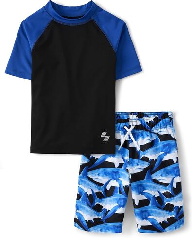 The Children's Place,Short Sleeve Rash Guard and Bottoms,boys,Shark,Large in Saudi Arabia