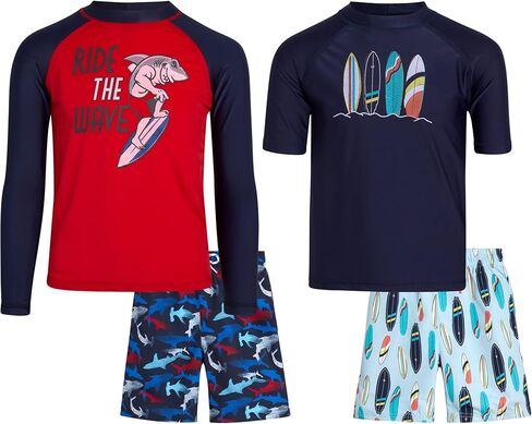TONY HAWK Boys' Rash Guard Set - 4 Piece UPF 50+ Quick Dry Swim Trunks and Swim Shirt (4-7) in Kuwait