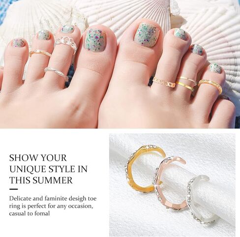 Henoyso 48 Pcs Toe Rings for Women Teens Girls Summer Adjustable Vintage Retro Knuckle Ring Sandal Beach Foot Jewelry Finger Tail Ring, Gold, Silver and Rose Gold, 0.6-0.78 in in Saudi Arabia