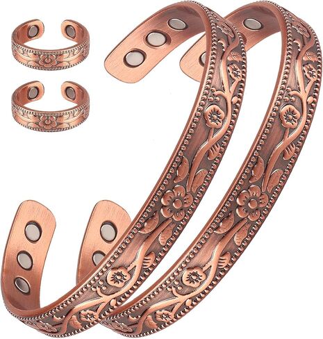 FASCIO - سوار نحاسي على شكل زهرة عتيقة - هدية مجوهرات مغناطيسية قابلة للتعديل لعيد الميلاد، سوار نحاسي للرجال والنساء لالتهاب المفاصل in Kuwait