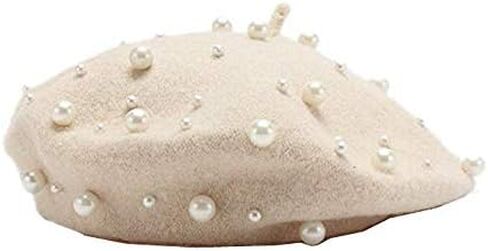 2023 Vintage Beret Hat Pearl Wool Lady Winter Warm Hat Beanies Artist Hat in Kuwait