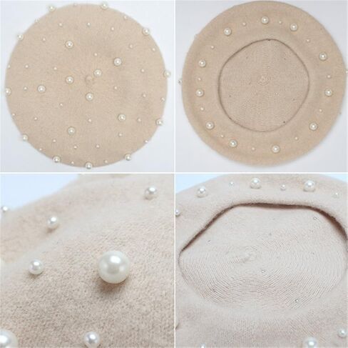 2023 Vintage Beret Hat Pearl Wool Lady Winter Warm Hat Beanies Artist Hat in Kuwait